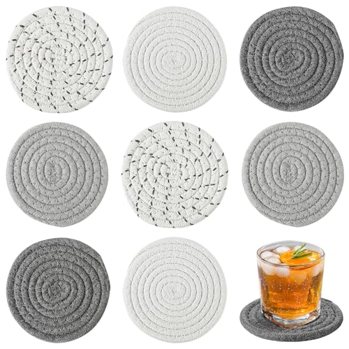 ANPHSIN Handmade Woven Drink Coasters, 8 Pcs Boho Absorbent Coasters