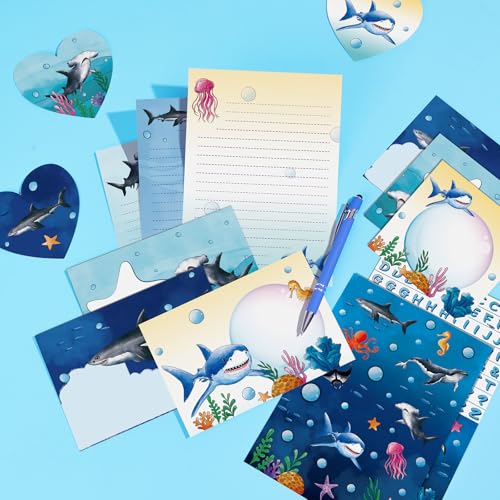 WERNNSAI 69 PCS Shark Kids Stationery Paper and Envelopes Set for Boys - color: Shark