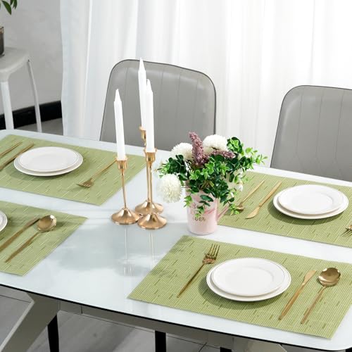 Placemats Set of 6，Christmas Non-Slip PVC Weave Table Mats Easy to Clean，Heat Resistant Place Mats for Kitchen Dining Table Decoration Indoor Outdoor，Pea Green - color: Pea Green