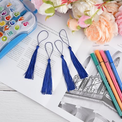 100 Pcs Bookmark Tassels Bulk Royal Blue Soft Craft Silky Handmade Mini Tassels for Jewelry Making with Loops for DIY Craft Accessory Dress Decoration - color: Royal Blue