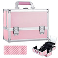 Joligrace 3-Tray Makeup Case with Mirror & Brush Holder, 11.6" Mermaid Pink - color: Pink Mermaid