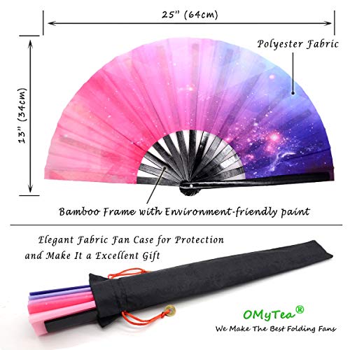 OMyTea Large Rave Folding Hand Fan for Men/Women - 13'' Foldable Clack Festival Fan (Galaxy Dream) - color: Galaxy Dream