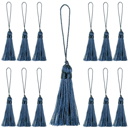 48Pcs Mini Bookmark Tassels Handmade Keychain Silky Tassel - color: Navy