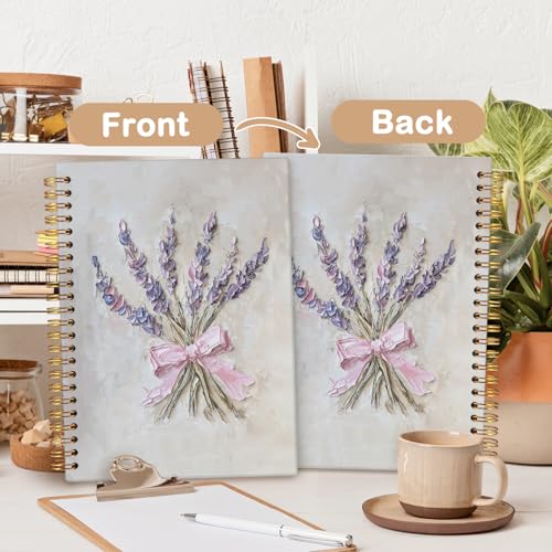 MOFUYU Pink Bow Floral Notebook for Women Girls,Floral Coquette Spiral Notebook - color: Vintage(pink)