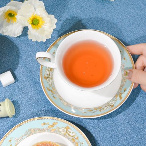 Bone China Tea Set, 21-Pieces Porcelain Tea Set for Adults, Tea Cups And Saucers for 6, with Teapot, Spoons, Sugar Bowl, Creamer Pitcher, Vintage Tea Set for Women Tea Party (Green) - color: Green