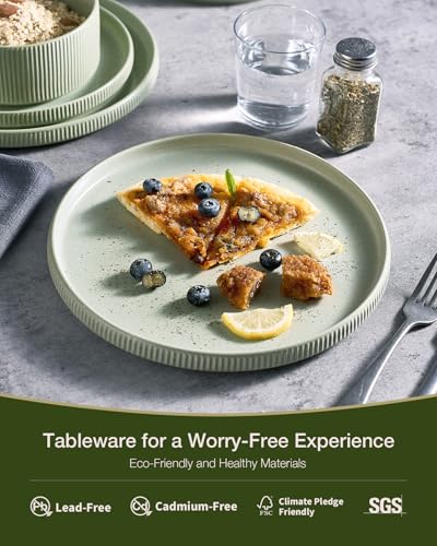 Famiware Star Stoneware Dinnerware Sets for 8, Reactive Glaze Plates, Bowls - color: Matte Sage Green