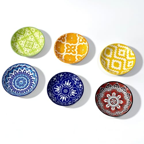 Ceramic Dipping Bowls, 3 oz Soy Sauce Dish Pinch Bowls Set of 6 - color: Vibrant Mandala