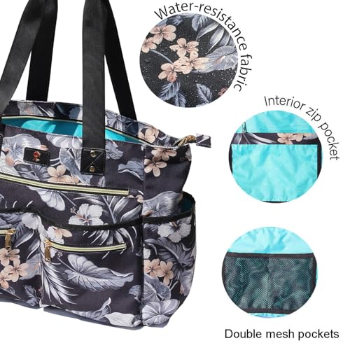 Weekender Bag Carry On Bag Overnight Tote Travel Duffle with 13 Pockets for Travel,Work，Gym,Beach,Teacher,Nurse - color: Black leaf