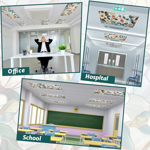 Wiooffen 6 Pcs Fluorescent Light Covers with 60 Magnets Decorative for Classroom Ceiling Light 4 x 2 Feet Magnetic Light Covers Filter Easy Install for Office Hospitals & Home(Retro Magnolia) - color: As shown in the figure
