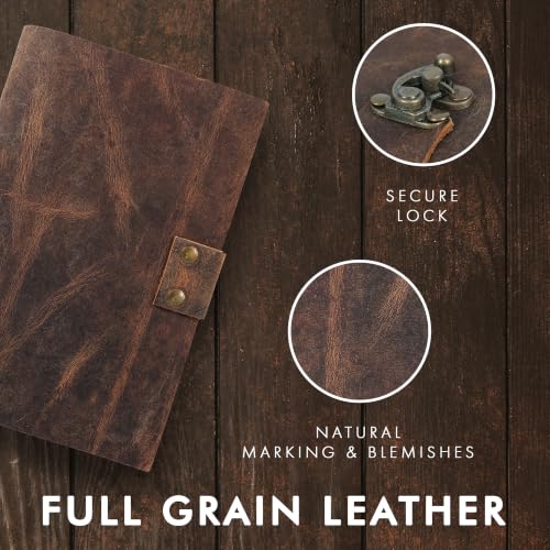 ELIZO Vintage Leather Bound Journal for Men & Women, Book of Shadows Grimoire Journal, Antique Lock Closure-200 Handmade Deckle Edge Pages Genuine Leather Sketchbook Notebook, Teak Brown, 4X6 inches - size: 4x6 (Lock Closure)