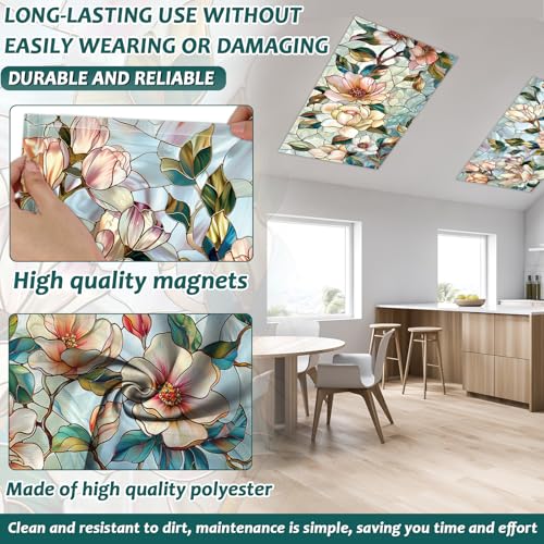 Wiooffen 6 Pcs Fluorescent Light Covers with 60 Magnets Decorative for Classroom Ceiling Light 4 x 2 Feet Magnetic Light Covers Filter Easy Install for Office Hospitals & Home(Retro Magnolia) - color: As shown in the figure