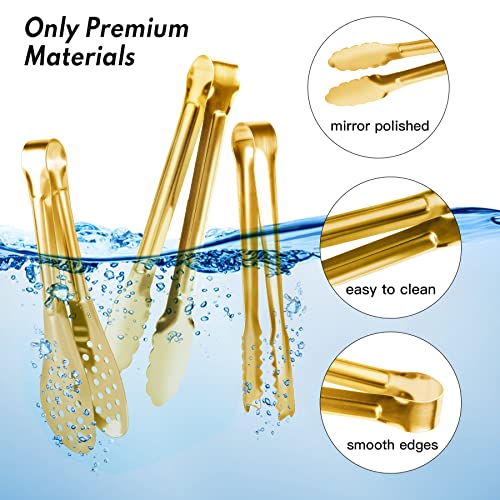 12 Pack Gold Premium Small Serving Tongs, Dmoera Mini Stainless Steel Appetizer Tongs, 5 Inch(12.7cm) - size: 5.1 inch