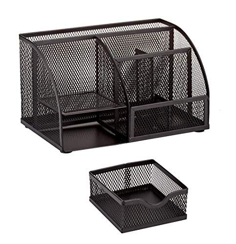 Annova Mesh Desk Organizer Office with 7 Compartments + Drawer/Desk Tidy Candy/Pen Holder/Multifunctional Organizer (Black) - color: Black