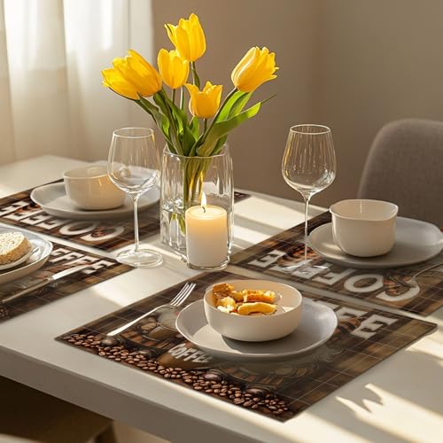 Coffee Gnomes Placemats Set of 6, Cafe Station Table Mats, Washable Place Mats for Coffee Bar Home Party Indoor Kitchen Dining Table Decor 12x18 Inch - color: Coffee Gnome, size: Set of 6