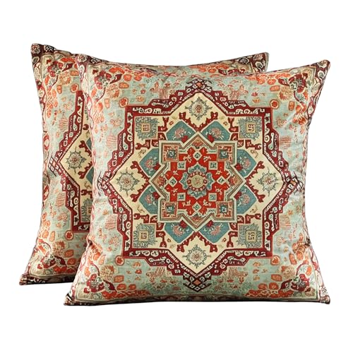 Boho Soft Vintage Velvet Throw Pillow Covers 24x24 in, 2 Pack - color: Orange, size: 24" x 24" (Pack of 2)