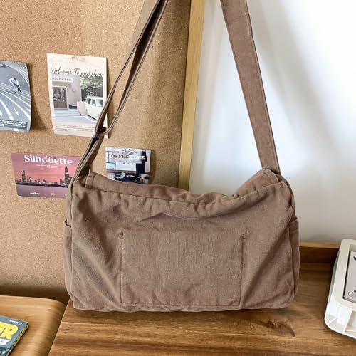 Messenger Bag for Women Men Satchel Bag Canvas Crossbody Shoulder Bag Casual Sling Bag - color: Coffee