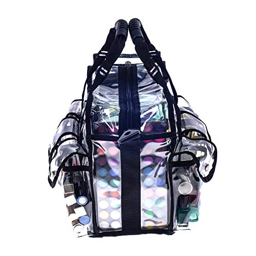 Professional Clear PVC Makeup Kits Organizer Make up Set Bag MUA Carry All Artist Transparent Vinyl Travel Cosmetic Bag with 6 External Pockets & Tissue Holder