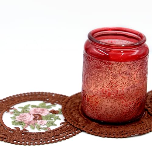 FITNXT 4.5'' 8pk Vintage Lace Coffee Coasters, Round Embroidery Cloth Coasters for Drinks, Small Crochet doilies for Crafts, Cups, Table Decoration (Coffee) - color: Coffee