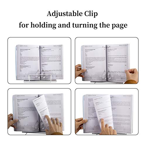 Blizzow Desk Book Stand Holder - Hands Free, Adjustable Metal Stand, Lightweight Foldable Portable - Cookbook, Recipe, Tablet, Music, Documents (White)