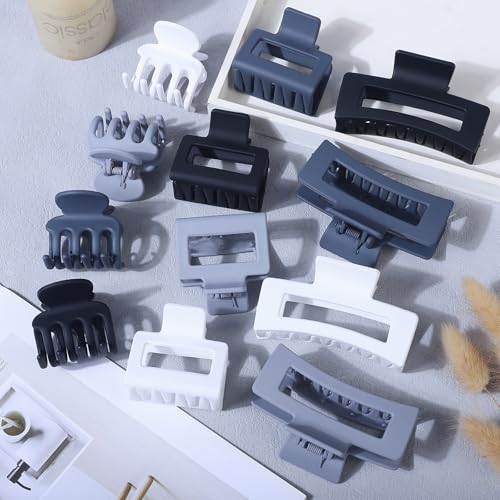 SMKSL 12 Pcs Hair Claw Clips for Women & Girls 3 Styles Hair Accessories - color: Grey