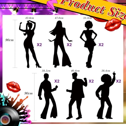 Motiskyy 12 Pcs Disco Silhouette Wall Decals, Retro PVC Removable,Disco