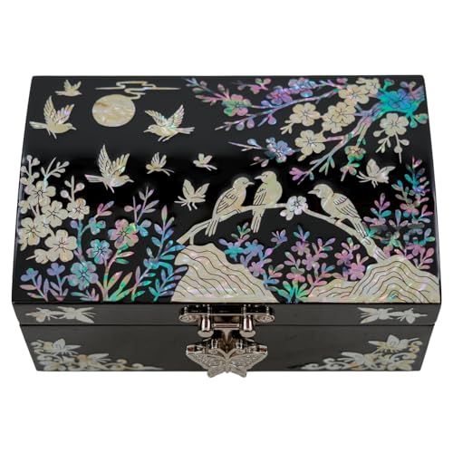February Mountain Mother of Pearl Small Jewelry Ring Box - Gifts for best friends women, Thank you gifts, mom birthday gifts, Friendship Women Gifts Trinkets Keepsake Treasure box (Black-Birds) - color: Black-Birds