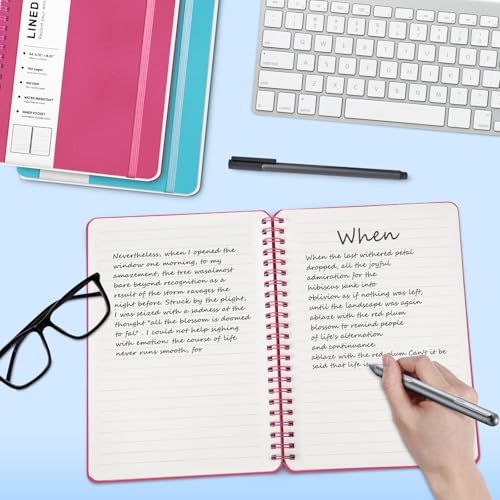 Lined Spiral Notebook for Women, A5 College Ruled Leather Spiral Journals - color: Raspberry White, size: A5
