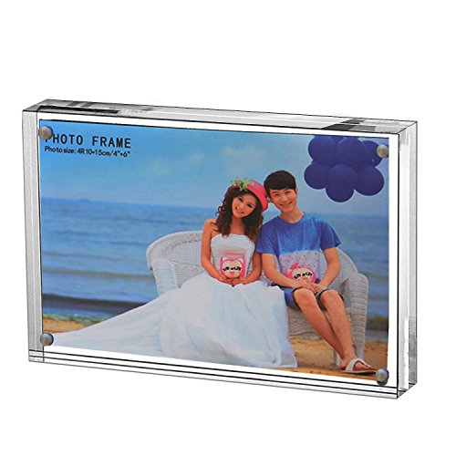 Clear Acrylic Photo Frame,Magnetic Perspex Picture Holders Table Standing Double Side Displays, 15+15mm Standing on Desk&Table (1.,8x8) - size: 20.3x20.3cm