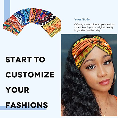 Wide African Headbands for Women Boho Twist Head Bands Elastic Turban Headwraps for Lady Yoga Sports Workout Stretchy Hairband,Pack of 8, (FDDK197-14) - color: African