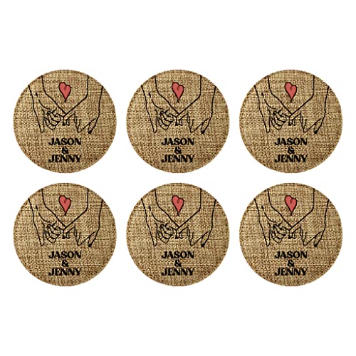 Smile Art Design Family Couple Names CUSTOM COASTER Set of 6 with base Round Burlap Material Personalized Prints Personalized Gifts Christmas House warming for her him Valentine's Day Gift Style8 - color: Style 08, size: Set of 6 - Round Coaster