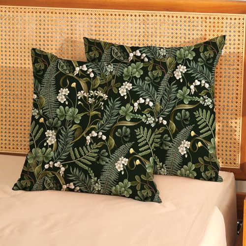 Spring Pillow Covers 18x18 Pack of 2 Green Herbs Botanical Wildflower Throw Pillow Covers,Summer Seasonal Decor Pillowcase Rustic Farmhouse Decorative Linen Cushion Case for Sofa Couch Outdoor - color: Black Plant 2, size: 18" x 18" (Pack of 2)