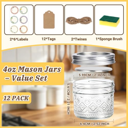 STARSIDE 4oz Mini Glass Mason Jars 12-Pack with Airtight Split Lids - color: Clear06-4oz