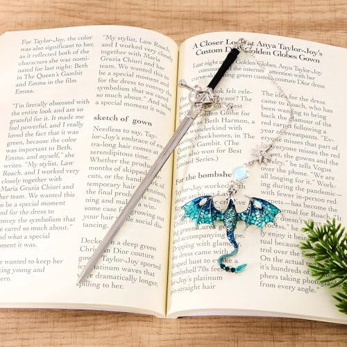 Fourth Wing Dragon Sword Cute Bookmark Book Mark for Reading Women Gifts - color: Silver Blue