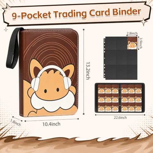 Cute 9 Pocket Trading Card Binder, 3-Ring Card Album - color: Brown, size: Large