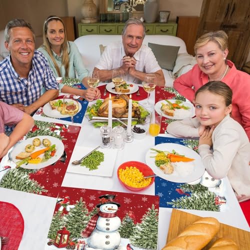 Winter Christmas Placemats Set of 6 Snowman Plastic Table Mat 17×13×0.04in - style: Red Blue Snowman
