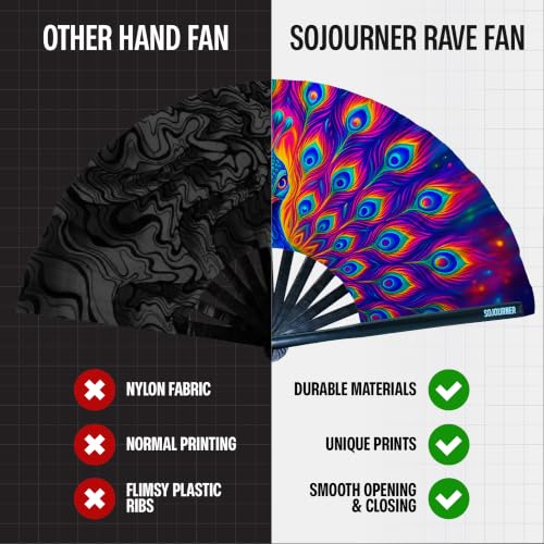 SoJourner Folding Rave Fan, Peacock - color: Peacock