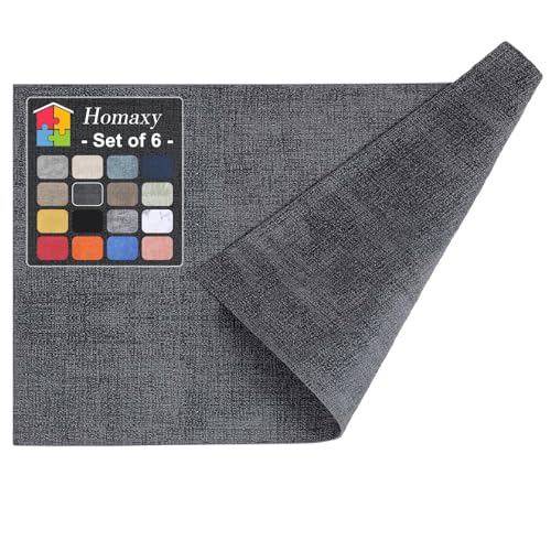 Homaxy PU Faux Leather Placemats for Dining Table, Set of 6, Dark Grey - color: Dark Grey