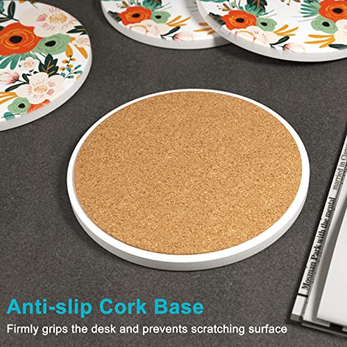 Coasters for Drinks, Set of 6 Cute Absorbent Ceramic Drink Coasters - color: Flower Illustration 01