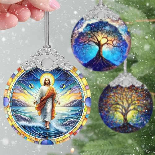Jesus Christmas Ornaments, 3" Stained Glass Christmas Decor, Christmas Tree Ornaments, Christmas Tree Decorations, Gift for Religious Believers, Perfect for Holiday Party, Window, Tree, Home Decor - color: Jesus Walking in Galilee