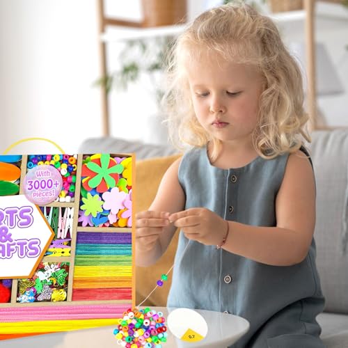 Arts and Crafts Supplies for Kids - 3000Pcs Craft Kit with Pipe Cleaners Crafts for Kids All in Art Crafting Box DIY School Supplies Materials Set Toys Gifts for Girls Boys Age 4 5 6 7 8 9 10 11 & 12 - color: Orange