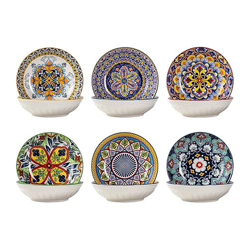 10 OZ Small Snack Bowls/Dishes Set of 6 - Ceramic Colorful Bowls for Side Dishes, Ice Cream, Dessert, Appetizers, Dips and Sauces, Dishwasher & Microwave Safe - Bohemian Style - size: 10oz / 5.75''