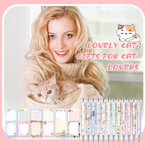 Dispowreath 24 Pcs Cat Sticky Notes with Pens Gifts Party Favors - style: Cat