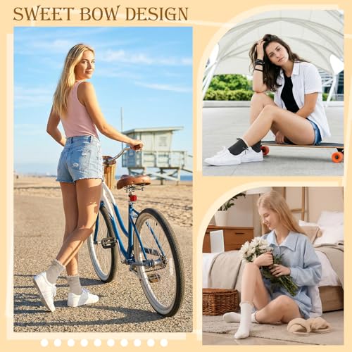 6 Pairs Womens Bow Socks, Ruffle Casual Crew Socks - color: Black,off‑white,beige,white,dark Gray,brown