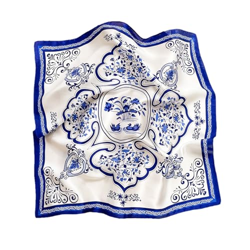 100% Mulberry Silk Neck Scarf for Women Square Neckerchief – 21 inch - color: Cn Blue