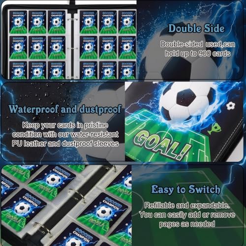 Card Binder 9 Pocket, Soccer, 900 Cards, PU Leather - color: Soccer