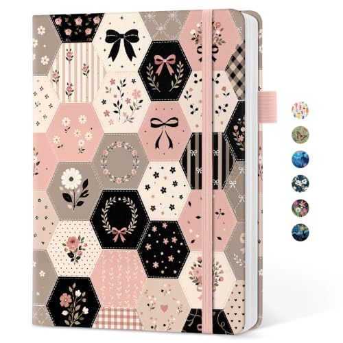 Taja Pretty Lined Journal for Women, Aesthetic Hardcover Leather Journal - color: B-Ribbon Lattice, size: A-Lined