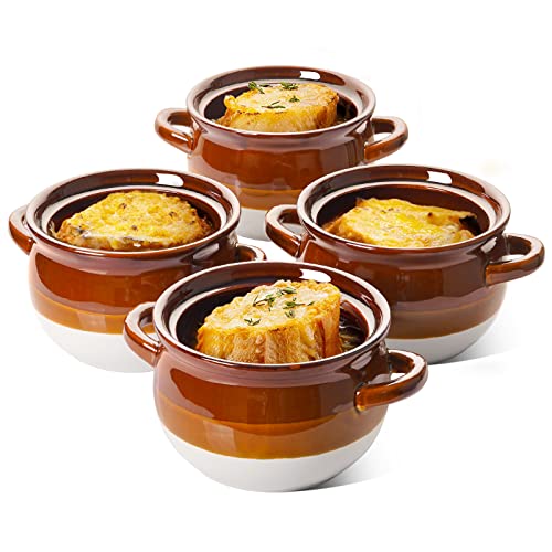 LE TAUCI Ceramic French Onion Soup Bowls with Handles, 22 OZ, Set of 4 - size: 22 OZ
