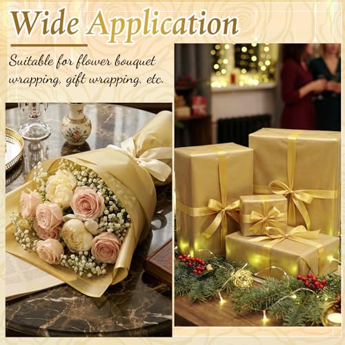 Ctosree 240Sheets Flower Wrapping Paper,Waterproof Korean Bouquet Wrap 23in - color: Gold