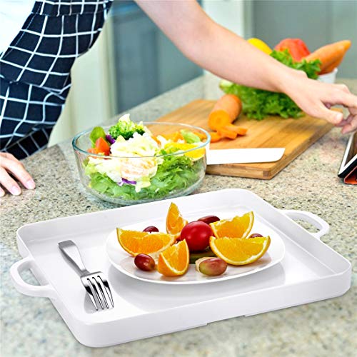 Square Serving Trays with Handles Melamine White 12.5x12.5 Inch Spill Proof Kitchen Eating Trays Set of 2 for Cafeteria Cafe Food Appeizer Dessert Snack Dinner Lunch Breakfast,TR14-02 - color: White