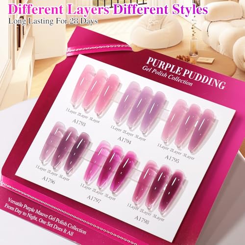 Double Rhythm 6 Pcs 15 ML Gel Polish Set Same Color Same Bottle Soak Off Gel Polish Kit Nail Art Manicure Salon DIY at Home for Women (Jelly Plum Purple Lavender- T6-98) - color: Jelly Plum Purple